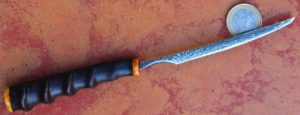 pesh tanto lame de 10.6 cm forgee en damas mosaique , garde et pommeau en mammouth stabilisé et manche en oryx