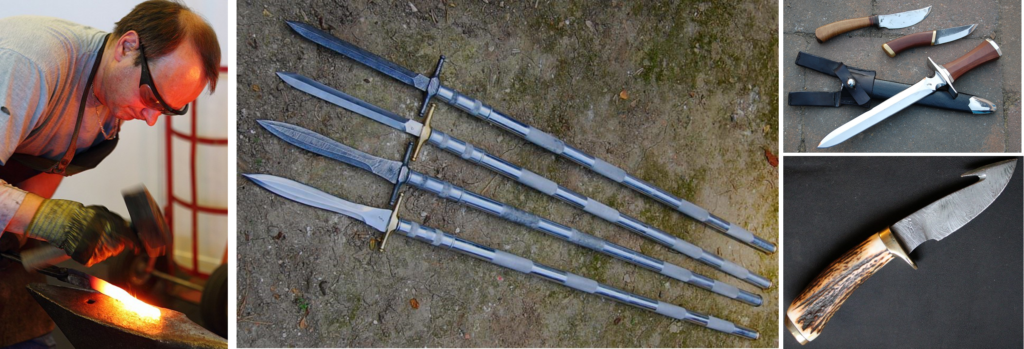 épieu de chasse, forgeron, acier damas, dague de chasse,